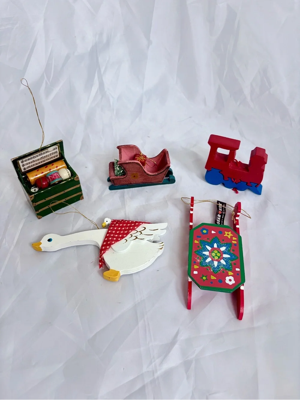 Wooden Red Decorative Kids Sled and Toys Set - Festive Holiday Play Décor